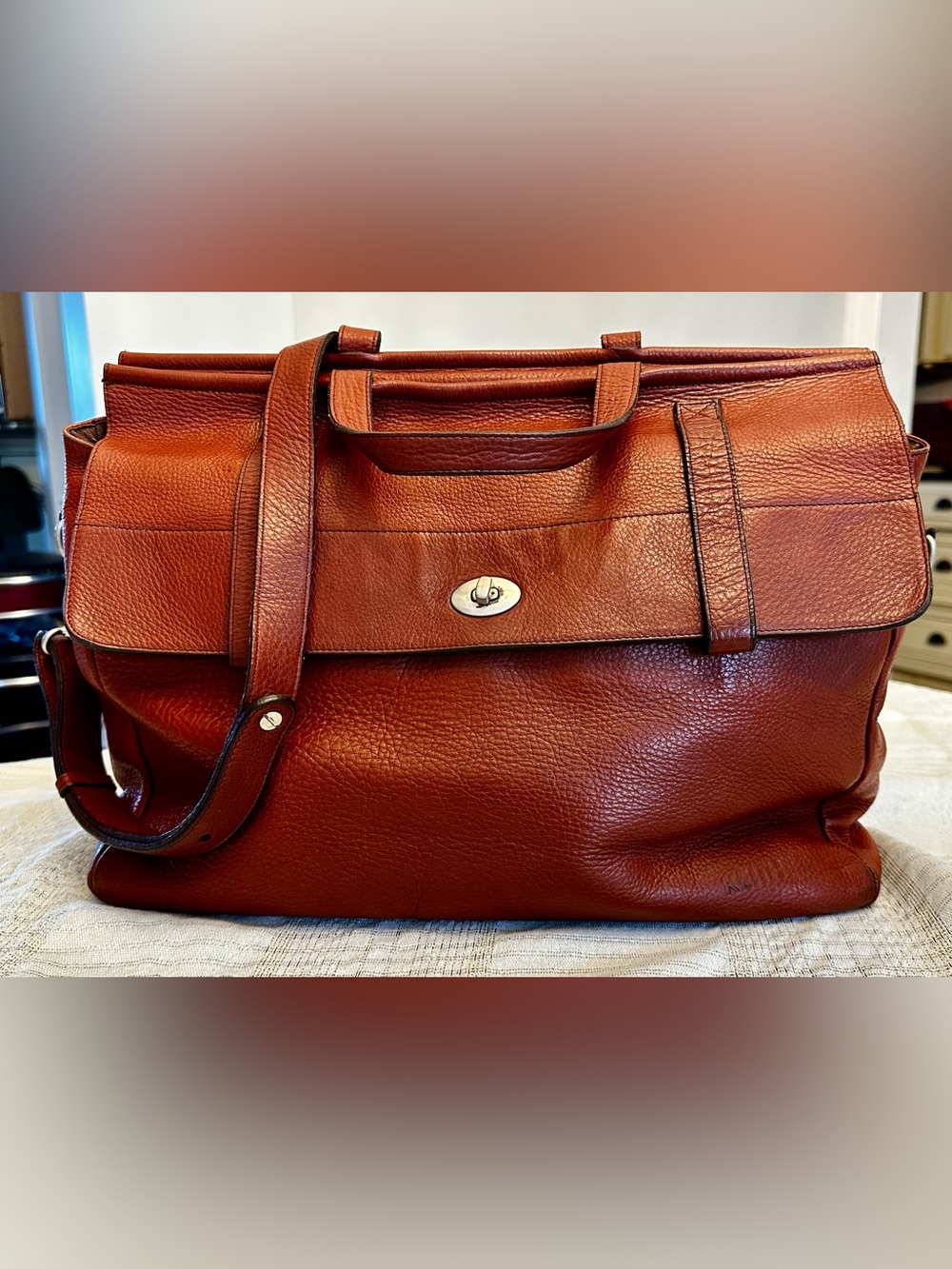 Vintage Brown Pebbled Leather Work Tote / Shoulder Bag Briefcase 18”